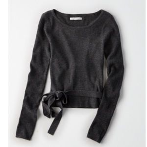AE open back tie up knit long sleeve top